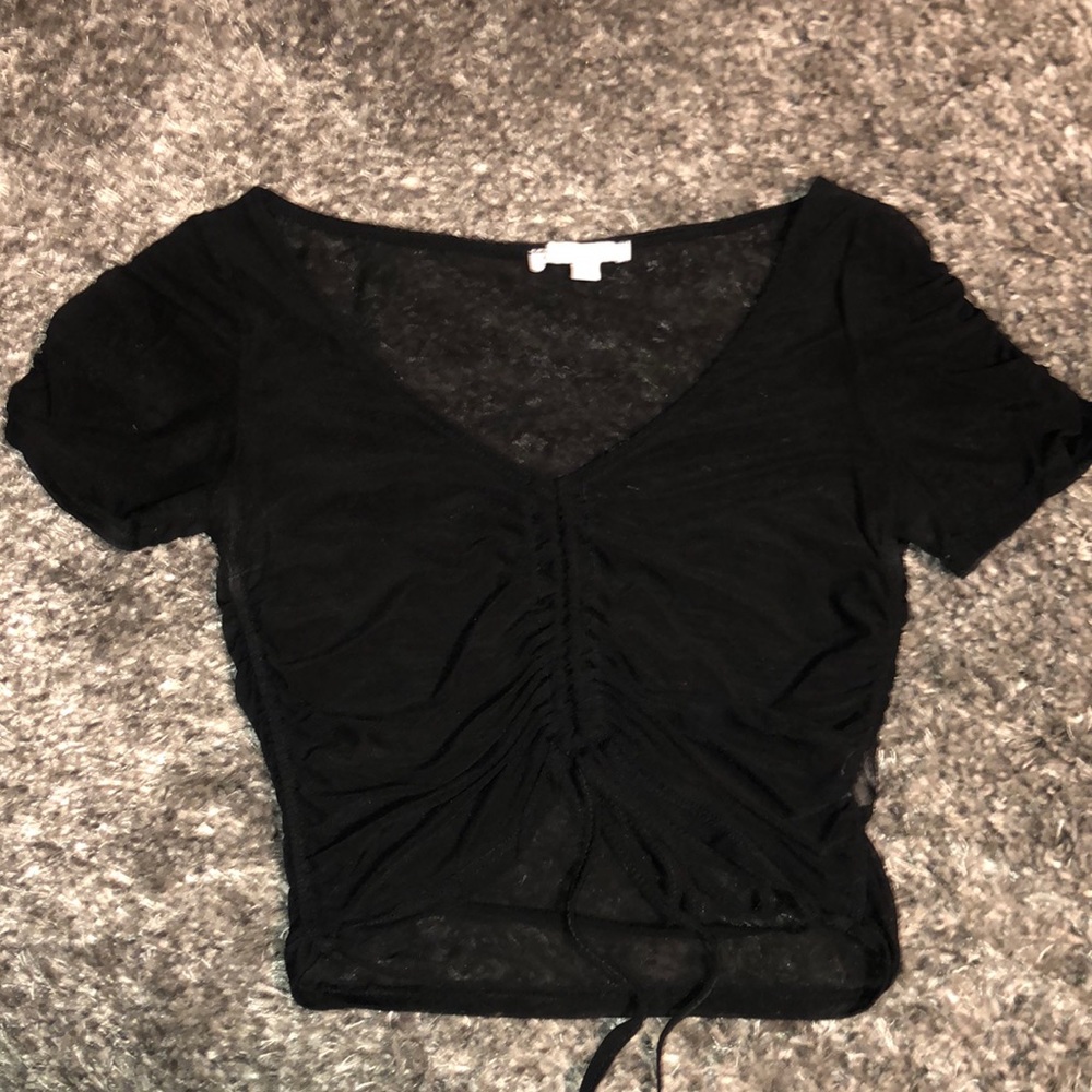 Sheer black ruched crop top
